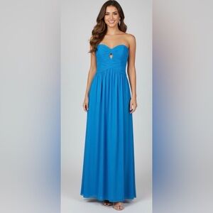 Lulus Bright Blue Strapless Ruched Maxi Dress - Size M - Elegant Evening Gown